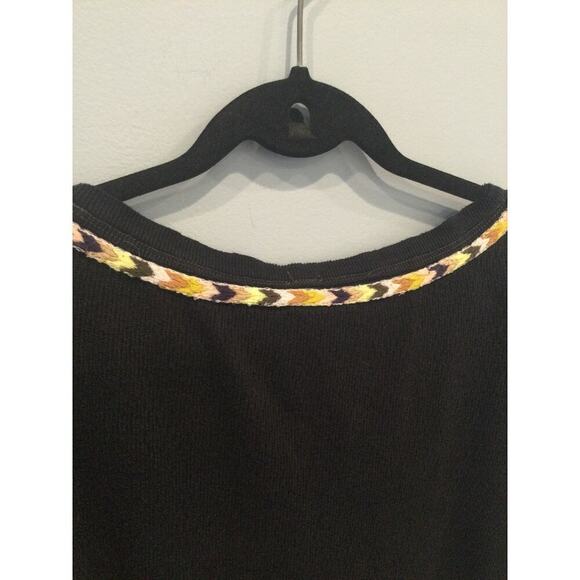 Free People Thermal Shirt Black Waffle Knit Embroidered Y2K Henley Top Size XS - Picture 10 of 13